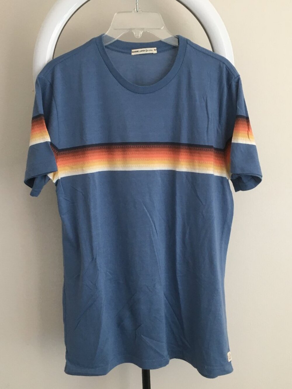 MARINE LAYER Blue Multicolor Print Organic Cotton Blend Short Sleeve Tee Shirt